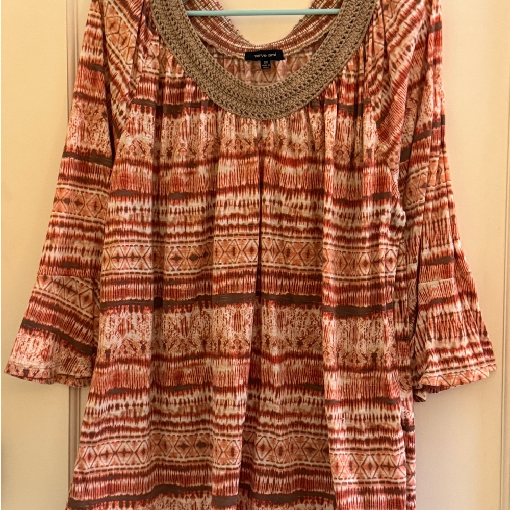 Verve Ami Red and Brown Patterned Tunic
